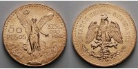 Mexiko 50 Pesos,<br> 37,5g fein Viktoriastatue vom Unabhängigkeits denkmal vor den Vulkanen, Archivbild,