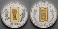 Spanien 10 Euro Fußball Weltmeisterschaft 2014 in Brasilien,vergoldet inkl. Kapsel & Zert. &Etui