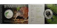 Neuseeland 1 $ Kiwi,<br> 1 oz. -- Brown Kiwi-Apteryx Mantelli, Kiwi leuchtet im Dunkeln,farbig,