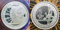 Belgien 5 Euro Higgs - Teilchen, (1964-2014) -Nobelpreis- inkl. Klappfolder & Schuber