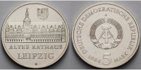 Deutschland, DDR 5 Mark Rathaus Leipzig, Ku.-Ni.,<b>-Archivbild-</b>