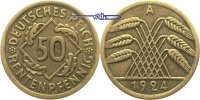 Weimarer Republik 50 Rentenpfennig Kursmünze,