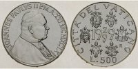 Vatikan 500 Lire 70 Jahre Staat der Vatikanstadt / Wappen der Päpste nach den Lateranverträgen