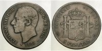 Spanien 5 Pesetas Wiederherstellung der Monarchie 1873 Alfonso XII. 1875-1885