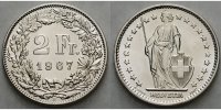 Schweiz 2 Franken Kursmünze, 2 Fr, 1875-1967, 27mm Ø, Silber 8,35g fein