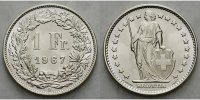 Schweiz 1 Franken Kursmünze, 1 Fr, 1875-1967, 23mm Ø, Silber 4,175g fein
