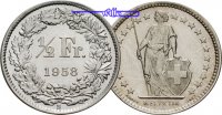Schweiz ½ Franken Kursmünze, ½ Fr, 1875-1967, 18mm Ø, Silber 2,875g fein