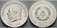 Deutschland, DDR 20 Mark Johann Wolfgang von Goethe, Silber ,<b>-Archivbild-</b>