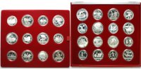 Russland/ Sowjetunion 5/10 Rubel (14x10Rubel/<br>14x5Rubel) XXII.Oly.Sommerspiele1980 i.Moskau(28Münzen)630g.fein Silber,o.Zertifikat,selten