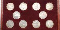 Österreich 2 Schillinge/ Doppelsch. Gedenkserie Doppelschillinge, 10 Münzen, kompl. Serie im schönen Holzetui