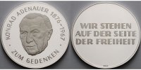 Deutschland 25,92g fein<br> 40mm Ø Medaille in Silber Konrad Adenauer zum Gedenken 1876-1967