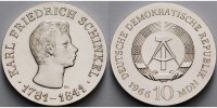 Deutschland, DDR 10 Mark Karl Friedrich Schinkel, Silber mit Patina,-Archivbild-