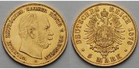 Preussen 5 Mark 1,79g <br>fein <br>17mm Ø Wilhelm I. 1861-1888,  Jaeger 244 A