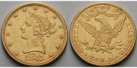 USA 10 $<br> 15,04g<br>fein<br>26,5 mm Liberty,ohne Münzzeichen Philadelphia 1895 Gold -Archivbild-