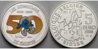 Belgien 5 Euro Das Logo des 50. Jahrestag der Comic Serie - Die Schlümpfe in farbig - selten