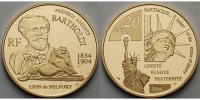 Frankreich 20 Euro, 15,64g fein<br>31 mm Ø Frédéric Bartholdi, Freiheitsstatue 1/2 oz. inkl. Etui &Zertifikat &Schuber