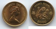 Hong Kong 1000 dollars Hong Kong,GOLD 1000 Dollars,1980, Year of The Monkey, Original Box + COA
