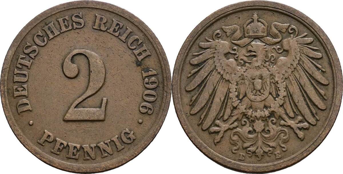 Deutsches Reich 2 Pfennig 1906 E VF MA Shops