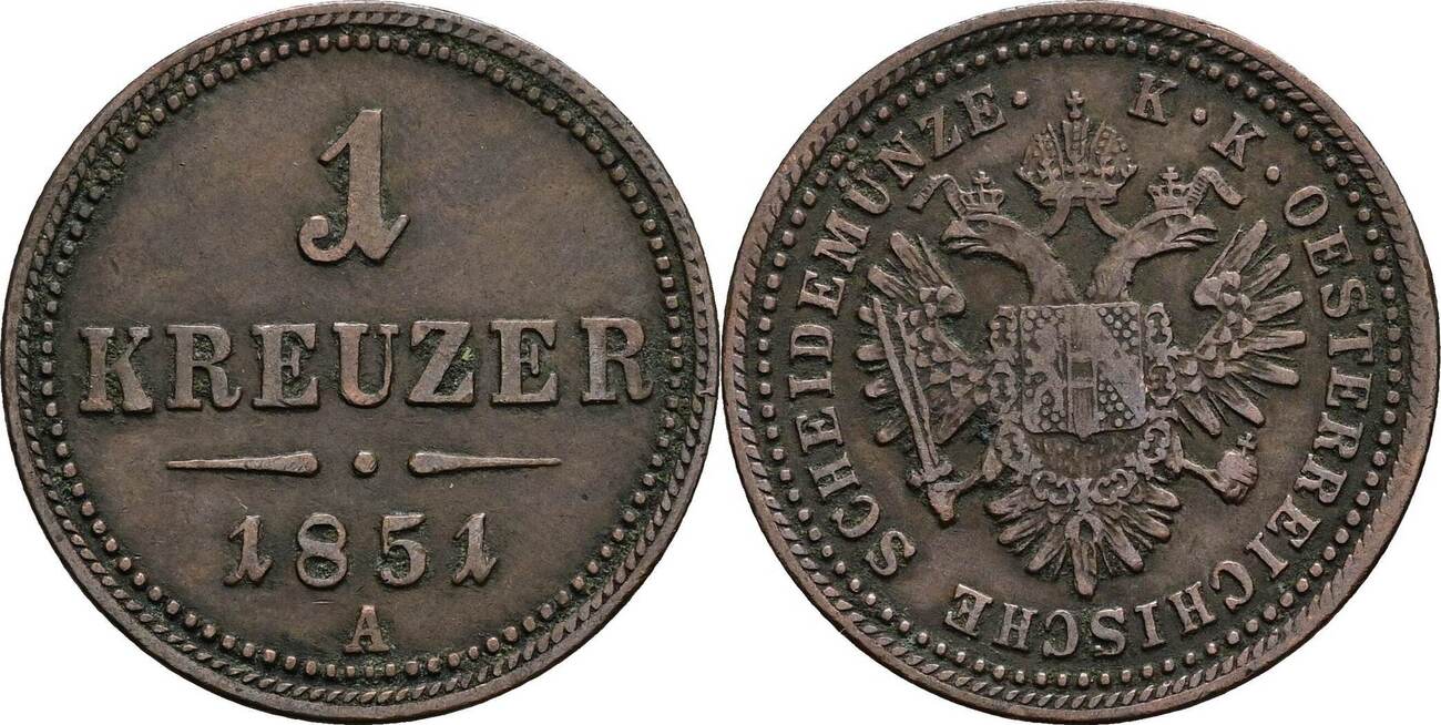 Österreich Kaiser Franz Joseph I 1 Kreuzer 1851 A Wien VF MA Shops