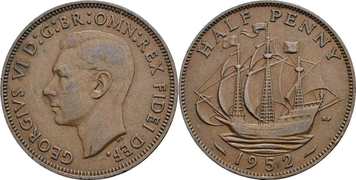 Großbritannien Half Penny 1952 VF MA Shops