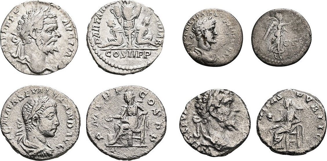 Römisches Reich Kaiserzeit Lot mit 3 Denaren und 1 Hemidrachme