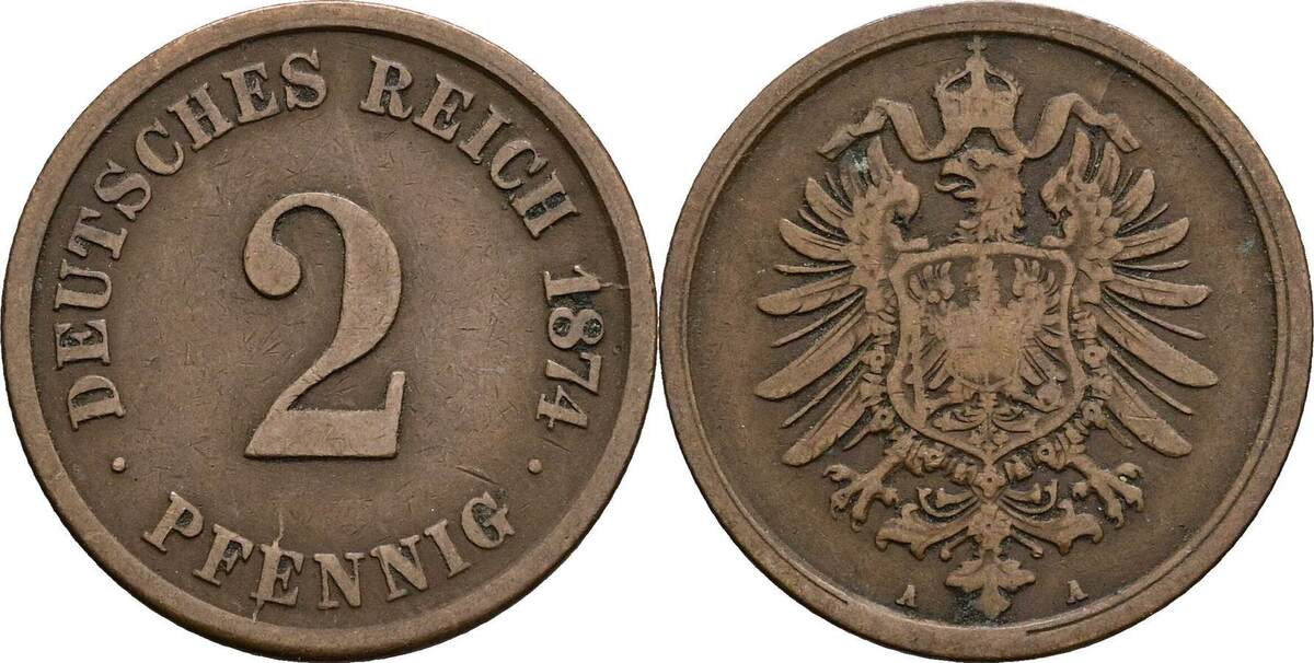 Deutsches Reich 2 Pfennig 1874 A VF MA Shops