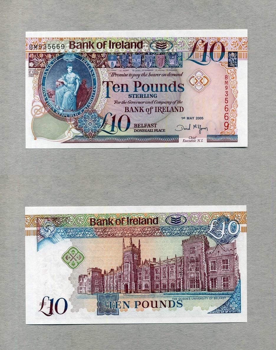 10 Pounds 01 5 2005 Bank Of Ireland P 79a Unc Gem Unc Ma Shops