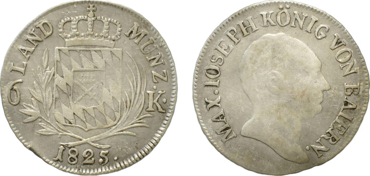 Deutschland 6 Kreuzer 1825 Bayern, Königreich - Maximilian I. Joseph ...