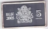 5 KWACHA 2005 MALAWI RECTANGULAR SILVER PROOF  COIN YEAR HMS HOOD BATTLE SHIP