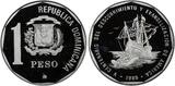 1 PESO 1989 DOMINICAN SILVER PROOF  COIN YEAR KM#74a SHIP PIEDFORT PCGS PR68DCAM