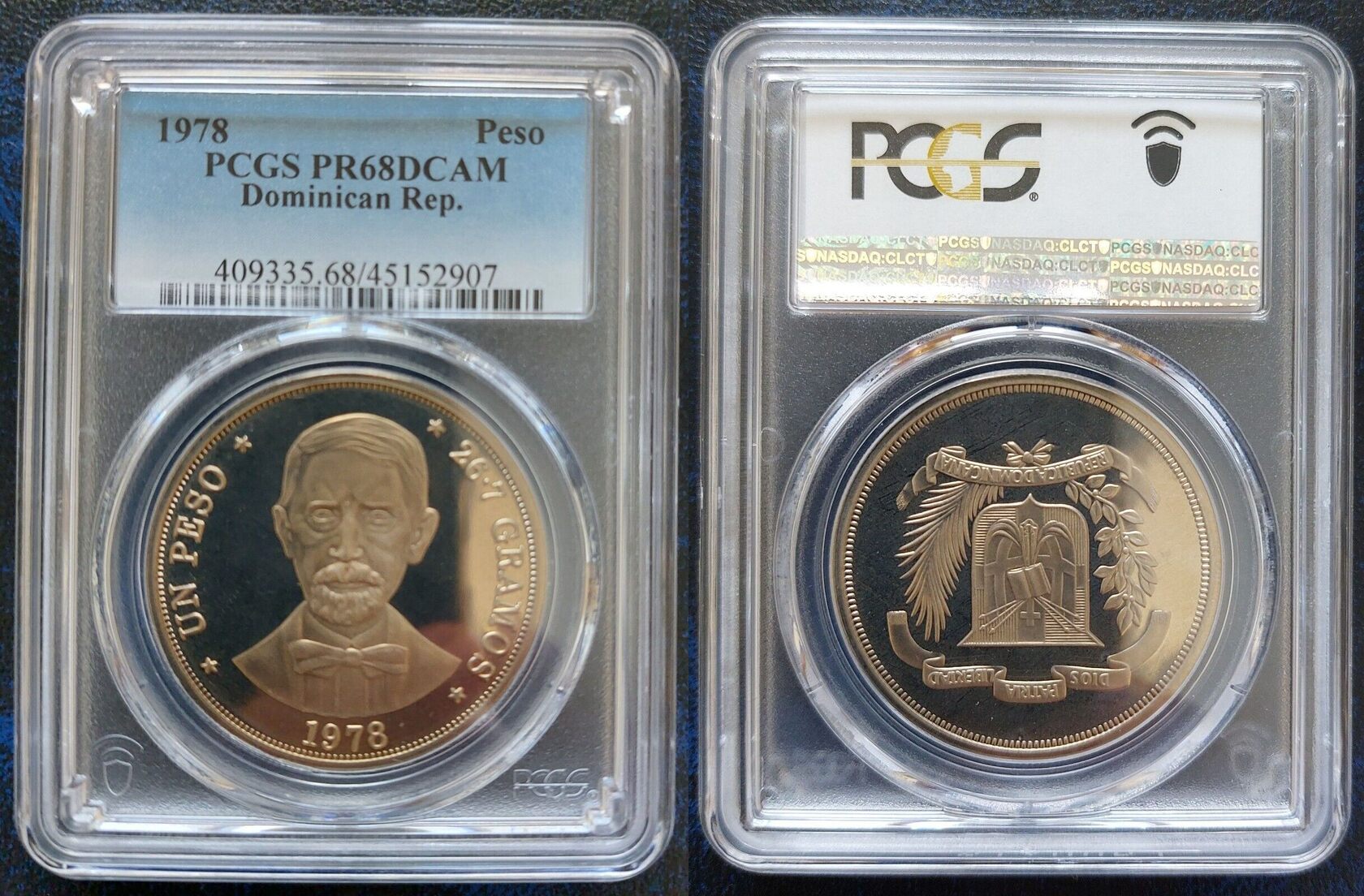 1 PESO 1978 DOMINICAN REPUBLIC PROOF COIN YEAR KM 53 PCGS GRADING PR68 1-peso-1978-dominican-republic-proof-coin-year-km-53-pcgs-grading-pr68