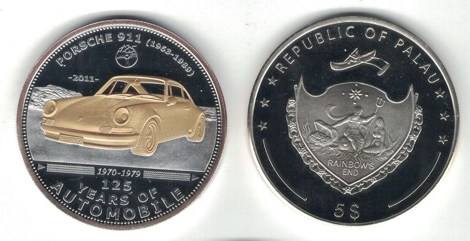 2011 PALAU SILVER PROOF 5 COIN YEAR KM 592 AUTOMOBILE PORSCHE 911