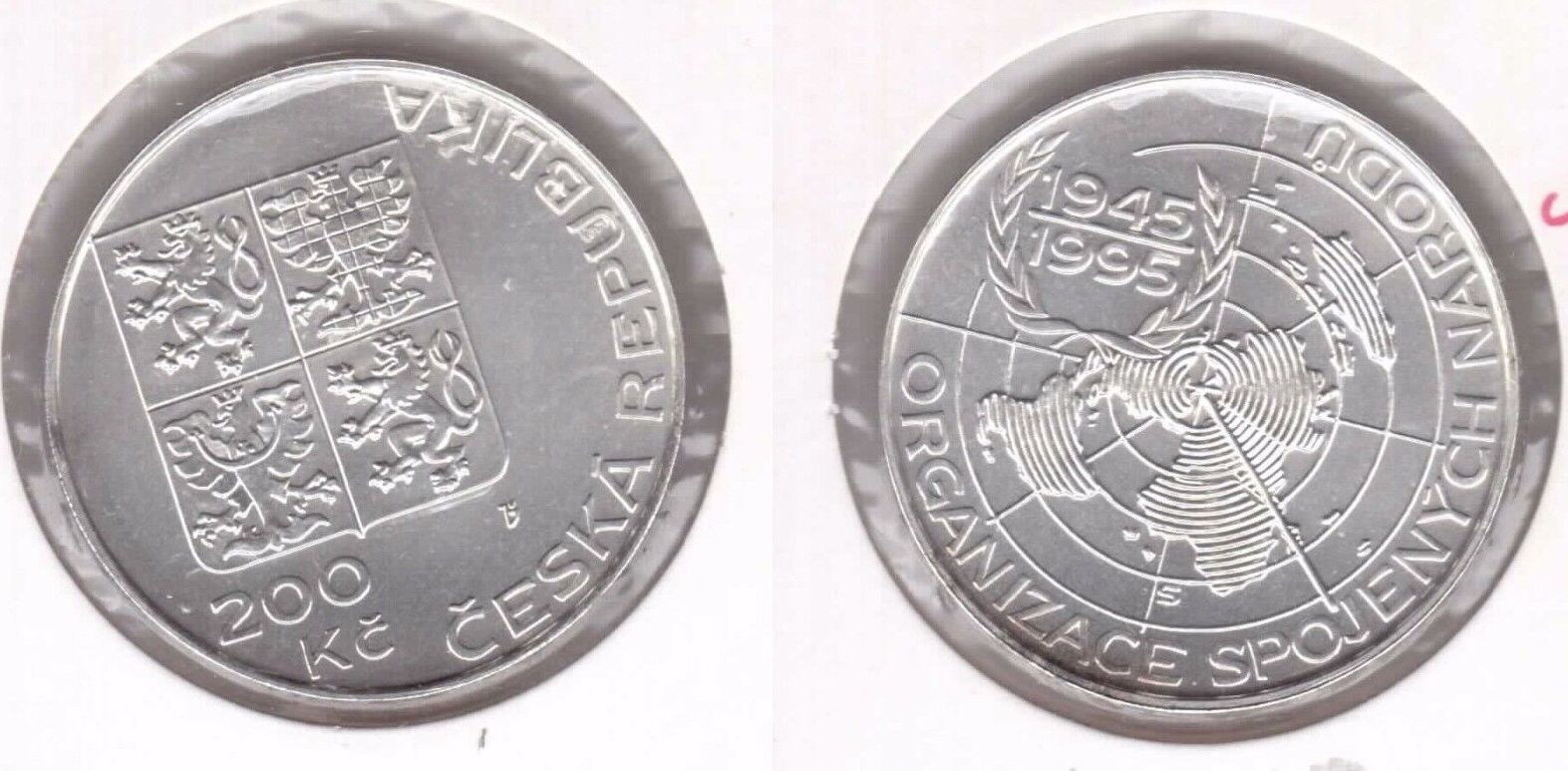 200 Korun 1995 Czech Republic Silver Unc Coin Year Km17 50th Anni United Nation Ma Shops 