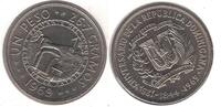 1 PESO DOMINICAN REPUBLIC UNC COIN YEAR KM#33 125th ANNI REPUBLICA -