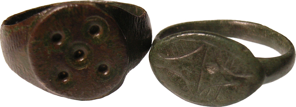 Ancient Roman Empire finger rings with eye decoration, cross symbol ...