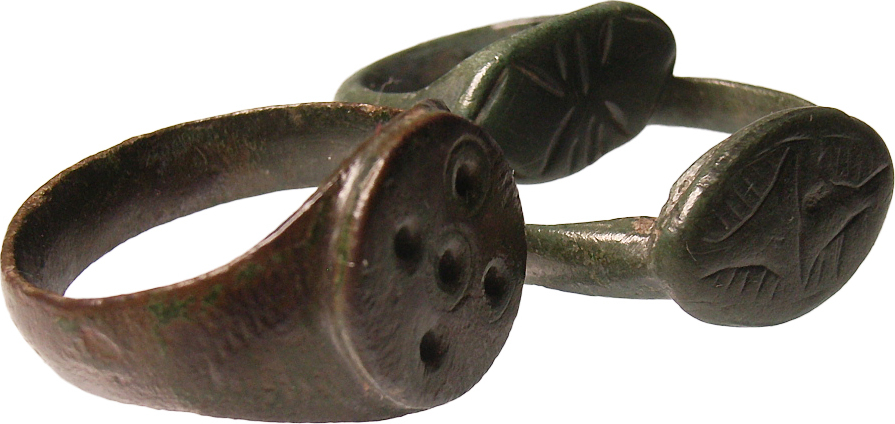 Ancient Roman Empire finger rings with eye decoration, cross symbol ...