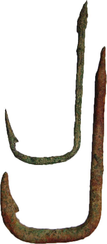 Two intact Roman barbed fish hooks, Roman Empire - Roman