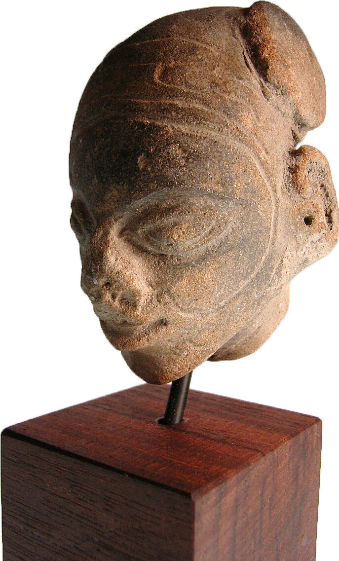 Pre Columbian Helmeted Ceramic Head Warrior Inca And Maya Tumaco La