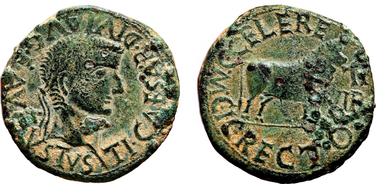 Roman Empire Ad 14 37 Tiberius Ae As Ef C Celere M C I Recto Bull Ma Shops