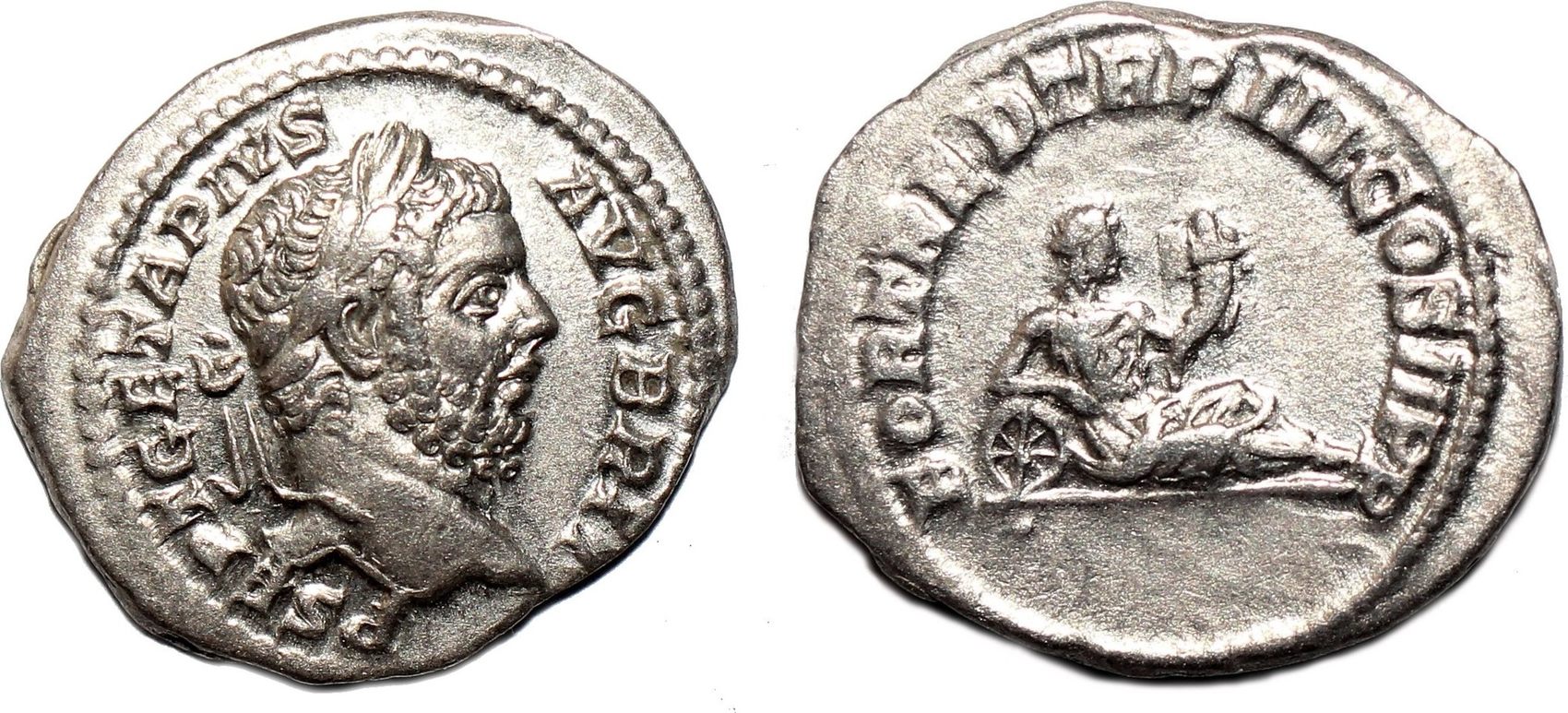 Roman Empire AD 211 GETA (as Augustus) AR Denarius. EF/VF+. Fortuna  reclining. UNCOMMON TYPE. EF / VF+ Русские монеты из драгоценных