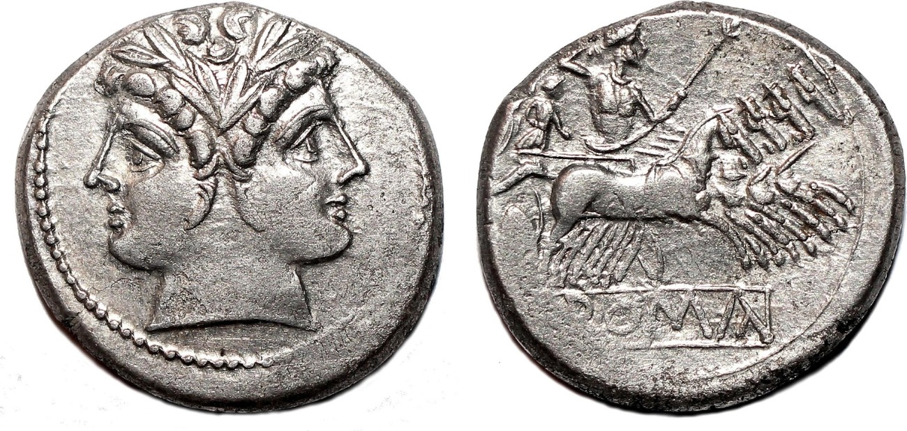 Roman Republic c. 225-212 BC ANONYMOUS AR Didrachm (Quadrigatus