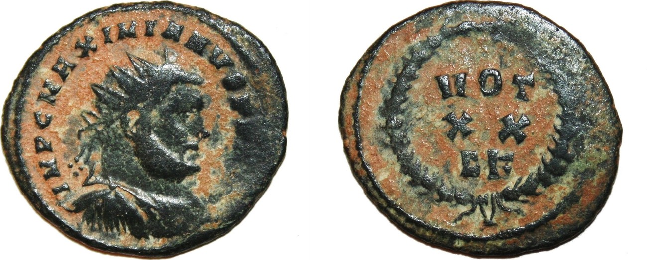 Roman Empire Ad 303 Maximianus Herculius Ae Post Reforma Radiate Fraction Vf Carthage Mint Vot Xx Ma Shops