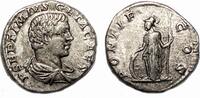 Roman Empire Denarius GETA AR Denarius. EF-/VF+. Minerva - PONTIF COS. -