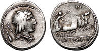 Roman Republic Denarius L. Julius Bursio AR Denarius. VF+. Rome mint, 85 BC. Quadriga. -