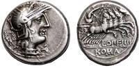 Roman Republic Denarius L. Opeimius AR Denarius. VF+/EF-. Rome, 131 BC. Quadriga. -
