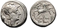 Roman Republic Denarius M. Marcius M. f. AR Denarius. EF-/VF+. Rome mint, 134 BC. Biga. -