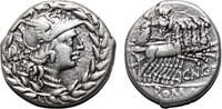 Roman Republic Denarius Cnaeus Gellius AR Denarius. EF-. 138 BC. Rome in wreath. -