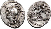 Roman Republic Denarius P. Servilius M.f. Rullus AR Denarius. EF-. 100 BC. Biga. -