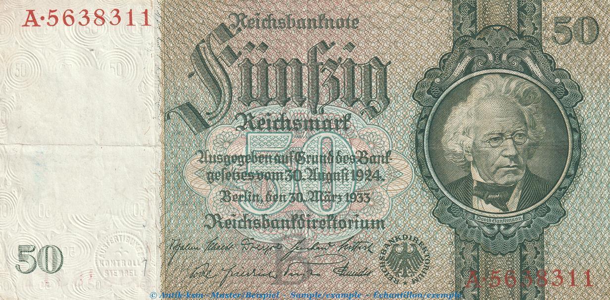 Großdeutsches Reich 1933 - 1945 Reichsbanknote, 50 Mark Schein -B- in ...