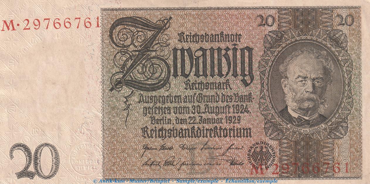 Weimarer Republik - Reichsbank 20 Mark Schein, -D- L bis p ...